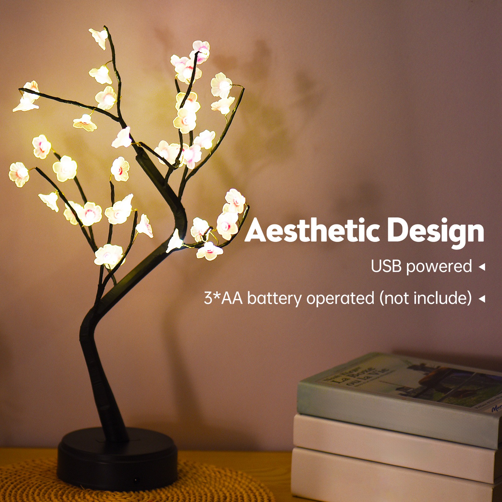 Photography Artificial Lighting - 人工ツリー用ライト 36個のライト付き、桜の花を模したデザイン、タッチ操作で2つの点灯モードを切り替え可能。お部屋の装飾や写真撮影の小道具として最適。