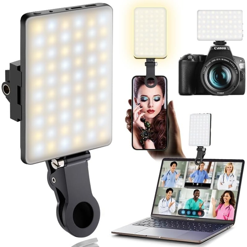 Photography And Videography Lighting - LEDポータブルクリップオン自撮りライト; ビデオ会議用照明、3つの照明モード、iPhoneカメラやノートパソコンに適しています