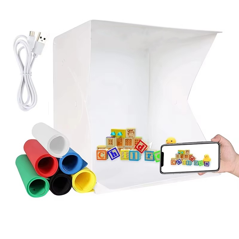 Photography Lighting Tent - 折りたたみ式ライトボックス ポータブル写真撮影用LEDフォトスタジオテント LEDソフトボックス 6色背景キット USBミニライトボックス DSLRカメラ用