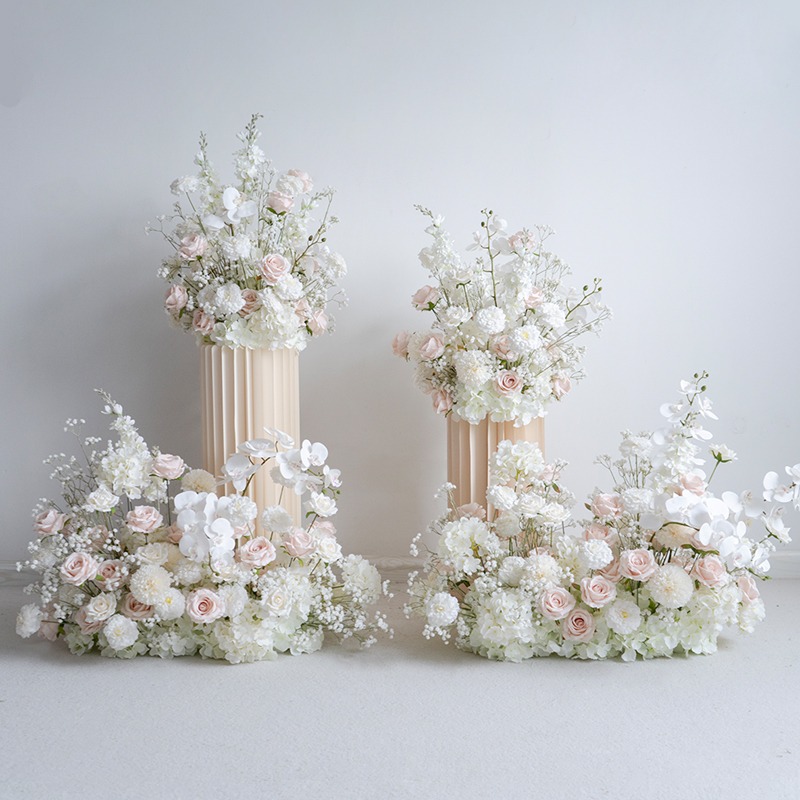 Photography Artificial Lighting - 高品質な薄ピンクと白のバラの造花、結婚式の通路や写真撮影用のテーブルデコレーションフラワー
