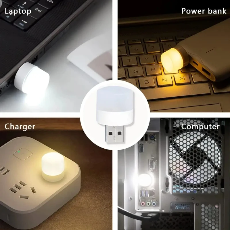 Photography Lighting Book - ミニUSBナイトライト 暖白色 目に優しい読書灯 パソコン/モバイルバッテリー充電対応 USBプラグ LEDナイトランプ
