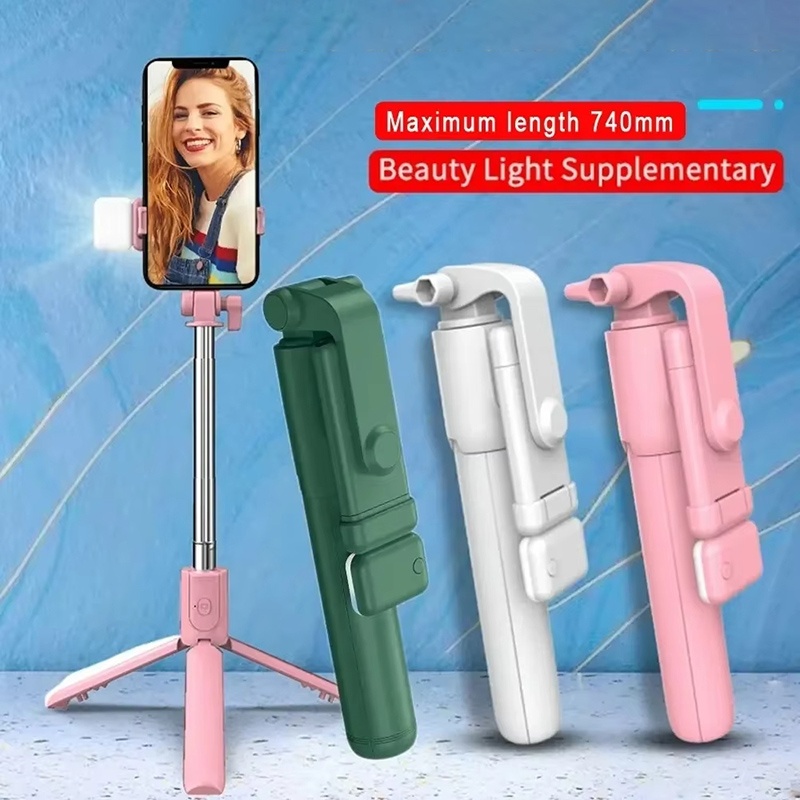 Photography And Videography Lighting - 折りたたみ式ポータブル自撮り棒三脚、取り外し可能なBluetoothリモコン付き、LED自撮りライト付き、電話ビデオライブホルダー用