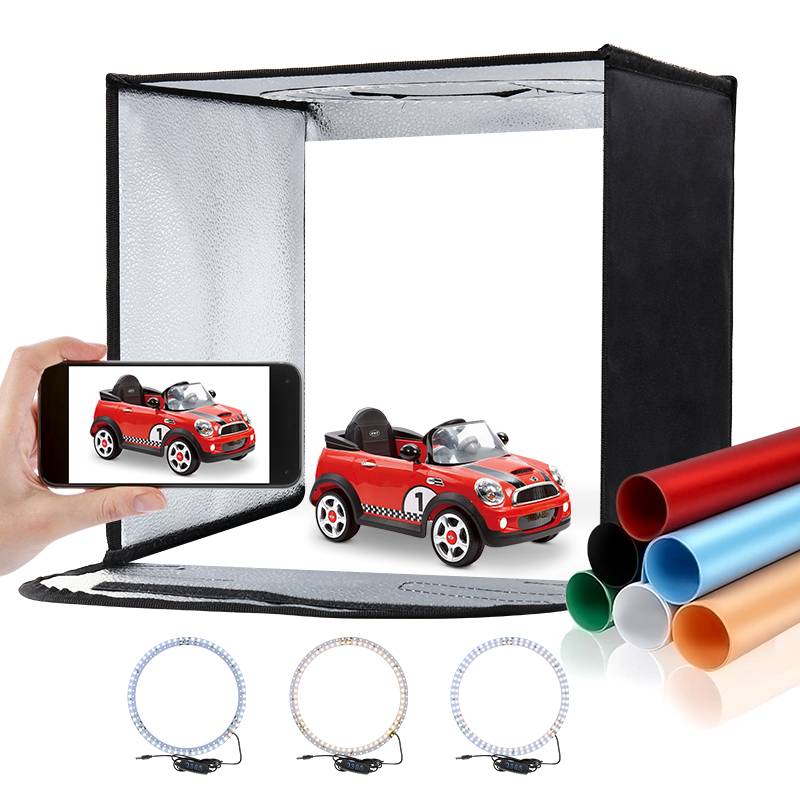 Photography Lighting Tent - 折りたたみ式フォトスタジオライトボックス、LEDライトリング付きマルチアングル撮影テントキット、写真撮影用キャリーバッグ、6つの背景、11.8x11.8