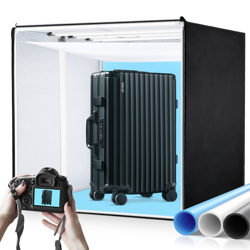 Photography Lighting Box - 写真スタジオ,プロのテーブルランプ,3つのLEDライト,0〜100% 輝度,120x100x120cmの写真スタジオ