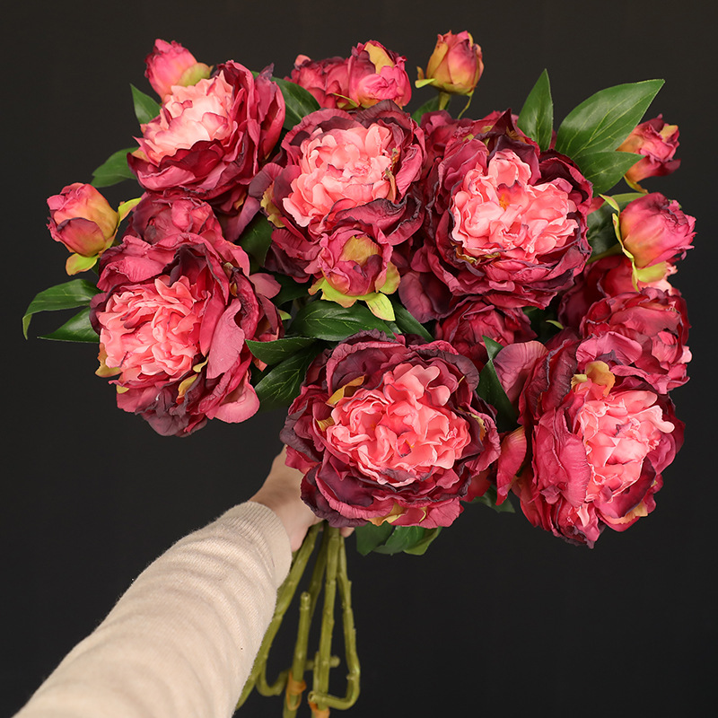 Photography Artificial Lighting - 1PC レトロ 2 ヘッド牡丹シミュレーションフラワーライト高級造花リビングルームダイニングテーブル家庭用家具写真撮影小道具