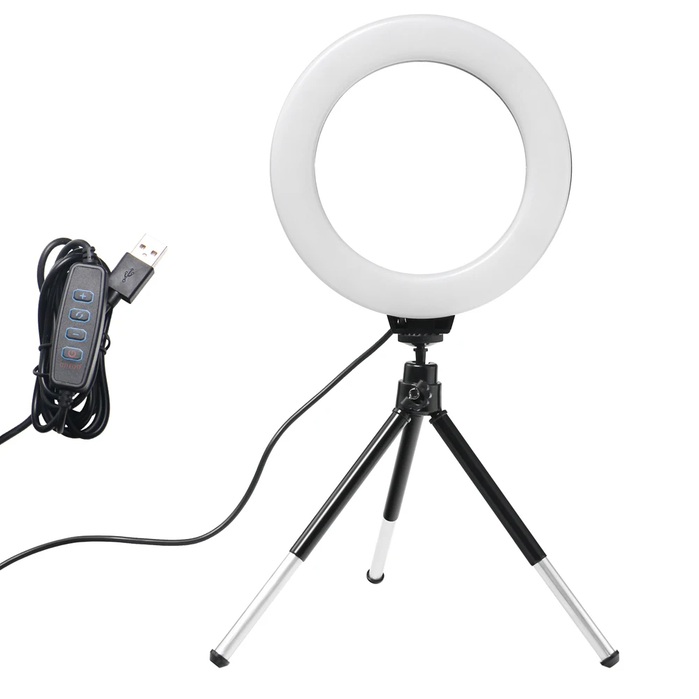Photography Lighting Tent - 6 インチミニ自撮りリングライトデスクトップ LED ランプ三脚スタンド付き USB プラグ調光可能な写真撮影ビデオライト
