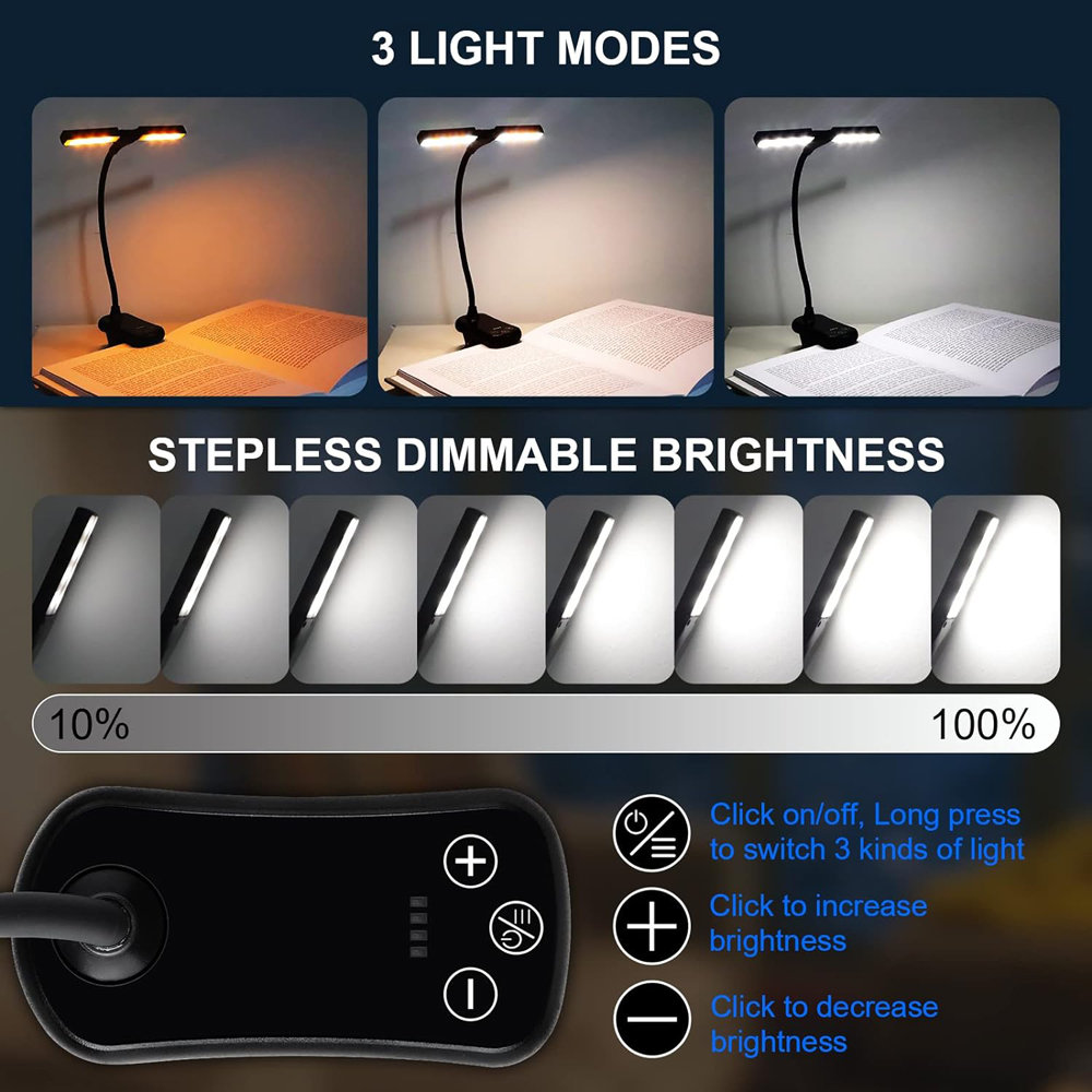 14 LED クリップオンブックライトデュアルヘッド 3 色 - Photography Lighting Book のレビューと価格