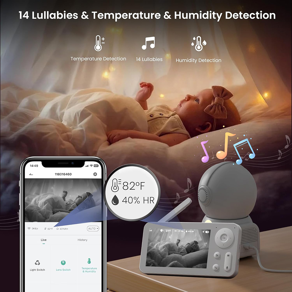 カメラとオーディオを備えたベビーモニター,常夜灯,2台のカメ - Photography And Videography Lighting のレビューと価格